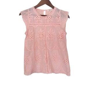Hope Horizon Eyelet Embroidered Blouse Small Flutter Sleeve Women's Boho